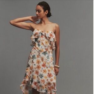 Anthropologie Sleeveless Asymmetrical Ruffled Midi Dress
